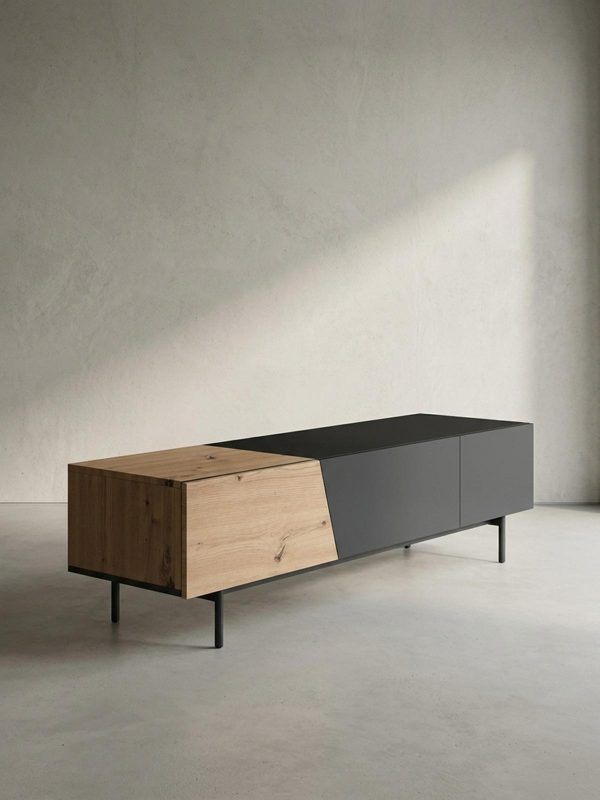 TV-LOWBOARD mit Eiche-Dekor, Türen und Schublade, modern, Braun-Schwarz 150x40x40 cm - Schwarz/Braun, Holzwerkstoff/Metall (150/40/40cm) - KADIMA DESIGN
