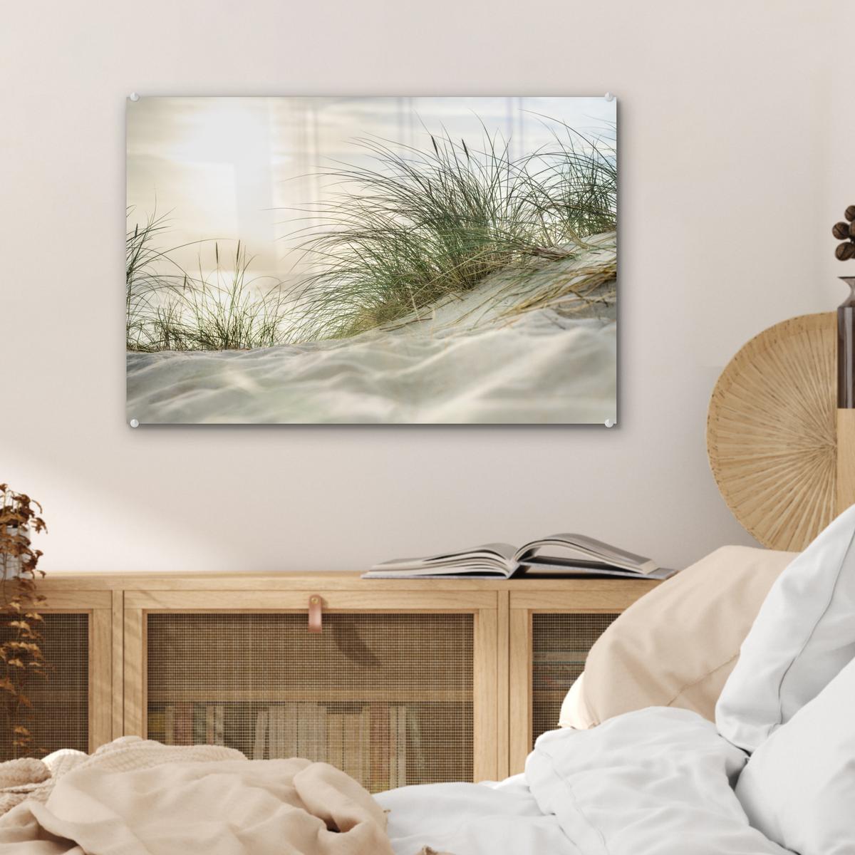ACRYLGLASBILD Dünen mit Strandhafer in der Sonne des Nationalparks Schleswig-Holsteinisches Wattenmeer Wanddeko 60x40 cm - Creme, Glas (60/40cm) - MuchoWow