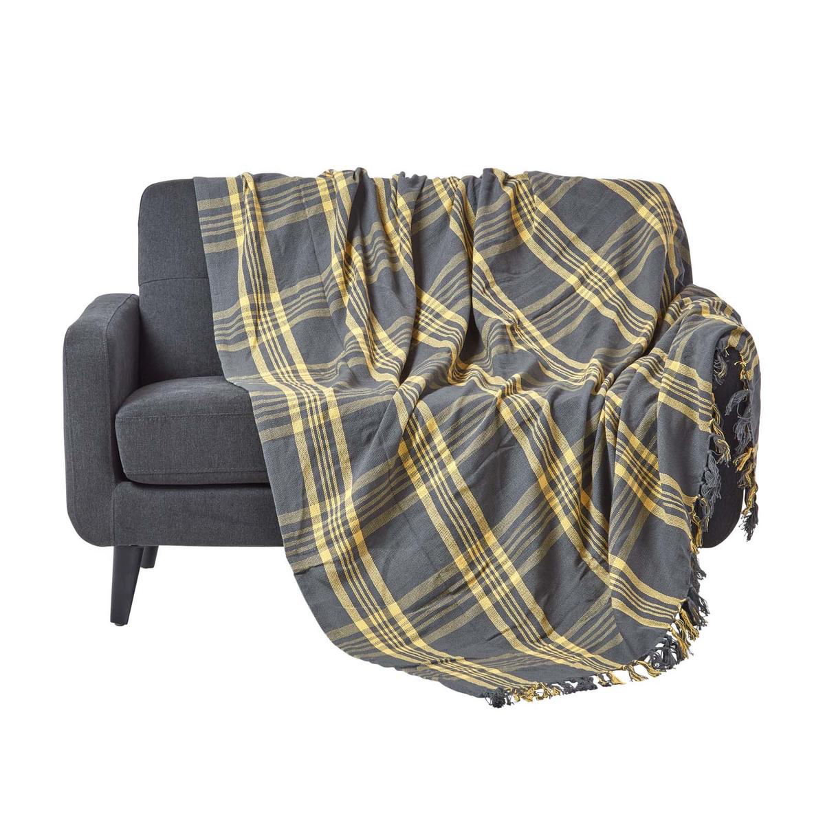 ÜBERWURF 225/255 cm, Schottenkaro, 100% Baumwolle - Gelb, Textil (225/255cm) - Homescapes