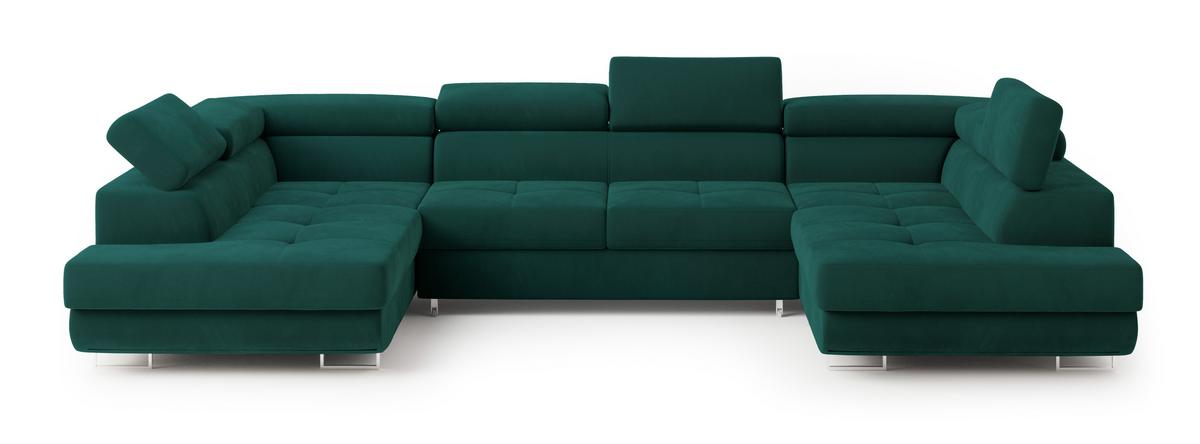 WOHNLANDSCHAFT RAGGIO Grün Velours-Stoff mit Schlaffunktion - Grün, Holz (336/90/202cm) - MASSENO