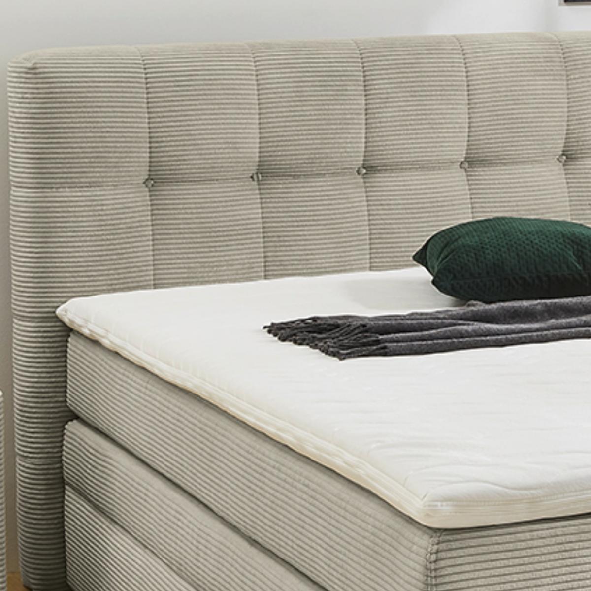BOXSPRINGBETT 140x200 cm, 7-Zonen-Tonnentaschen-Federkernmatratze H3, Topper, Bonell-Federkern, großer Bettkasten, Cord Beige Grau / 20036 - Greige/Schwarz, Kunststoff/Textil (140/200cm) - luma-home