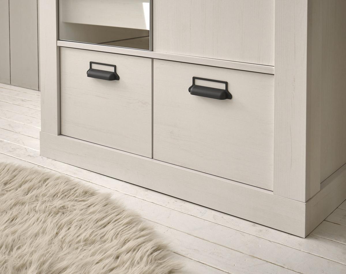 KLEIDERSCHRANK weiß Pinie, anthrazit Landhaus, Drehtürenschrank 2-türig mit Spiegel 93 x 209 cm - Anthrazit/Weiß, Holzwerkstoff/Metall (93/209/63cm) - Furn.Design