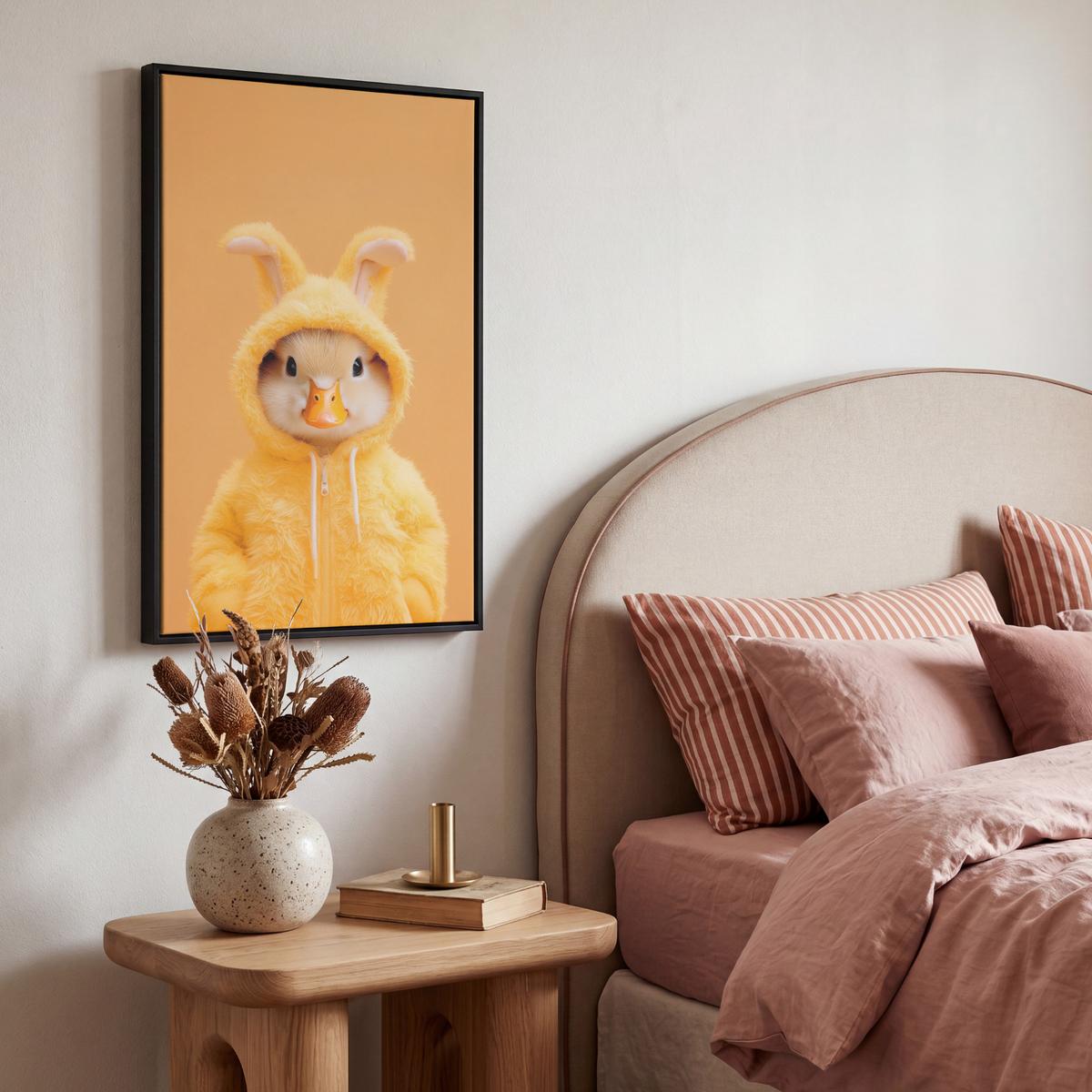 LEINWAND Bilder mit Rahmen - Osterhase - Kostüm - Ente - 40x60 - Gelb, Textil (40/60cm) - MuchoWow