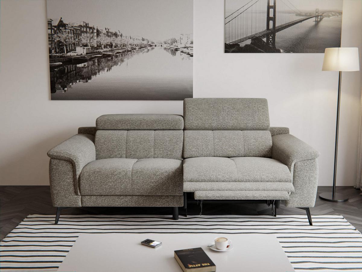 RELAXSOFA FIERO 3-Sitzer mit 1 Relaxfunktion, taupe - Taupe/Schwarz, Holzwerkstoff/Textil (212/82/103cm) - Wozimo