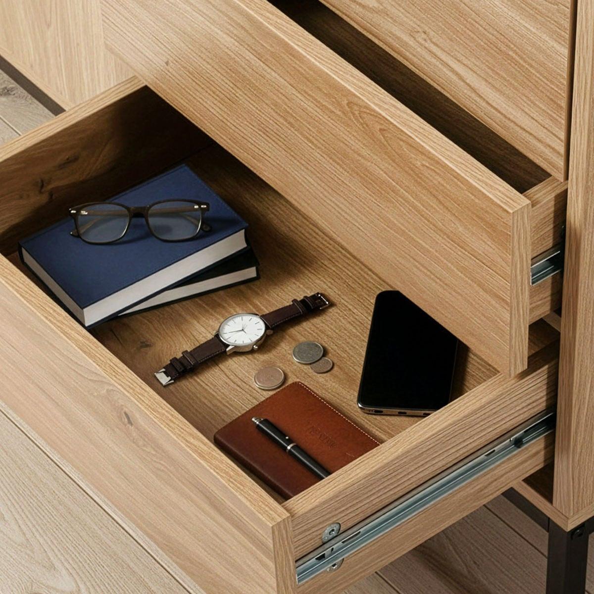 BUFFET mit 2 Türen und 4 Schubladen L140 cm 140/40/80 cm - Eschefarben, Holzwerkstoff (40/80/48.5cm) - Calicosy