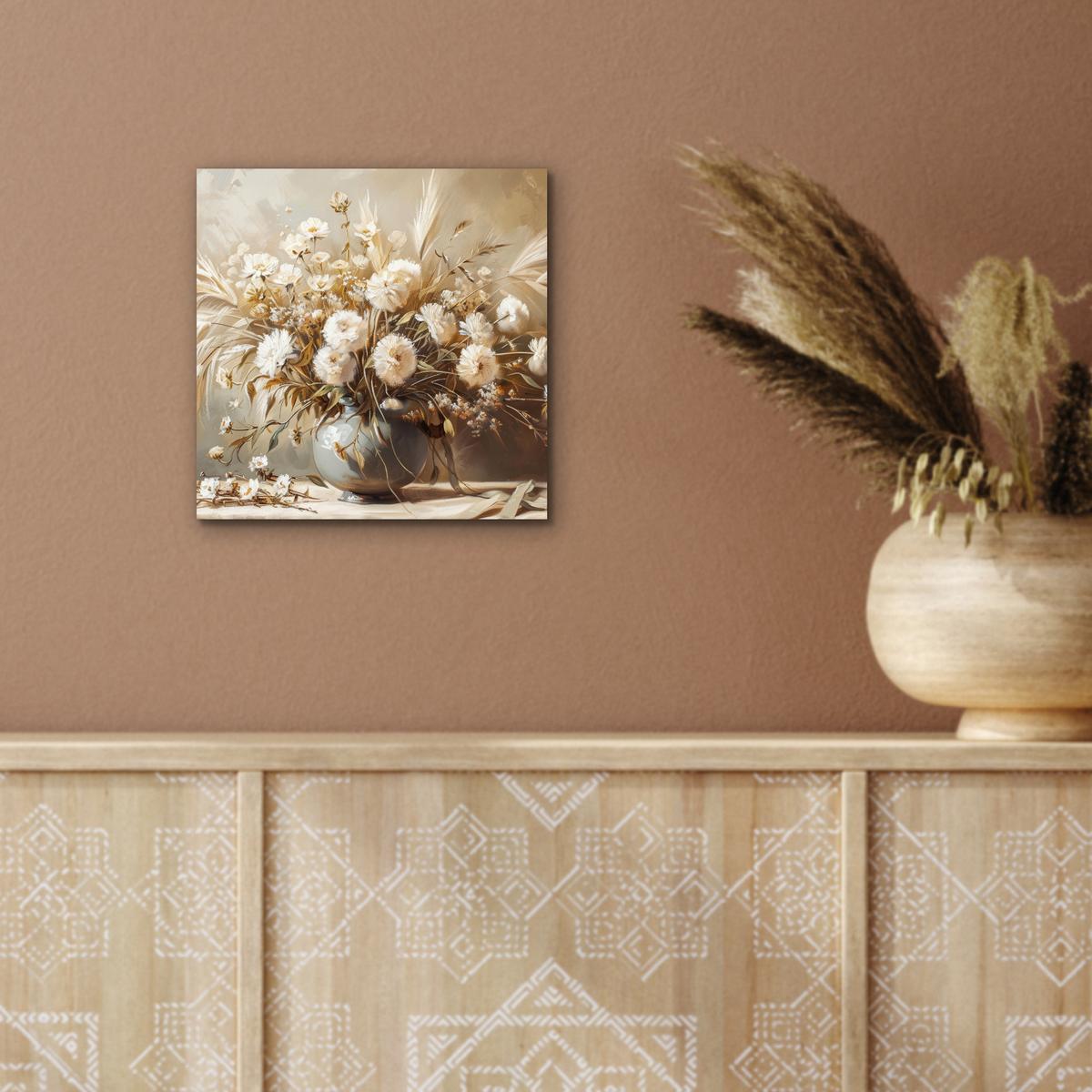 METALLBILD Blumen - Vase - Stilleben - Beige 20x20 cm - Creme, Metall (20/20cm) - MuchoWow