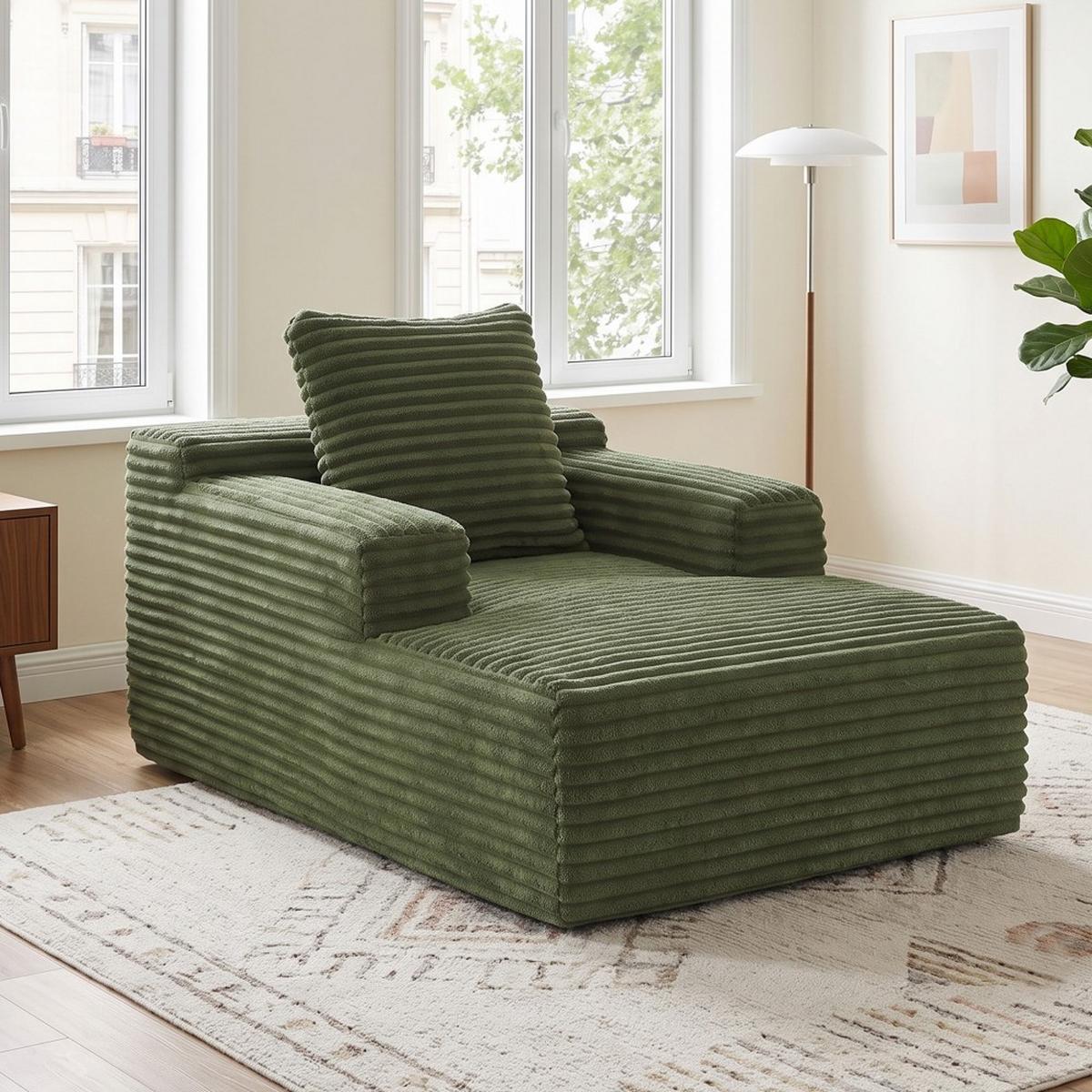 CHAISELONGUE Modernes Cord-Sofa Relaxsessel ohne Montage - Grün, Textil (81/50/117cm) - Urban Meuble