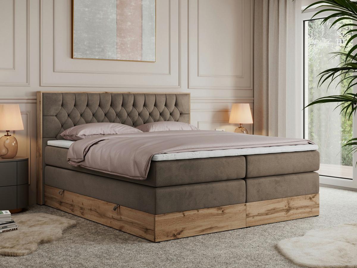 BOXSPRINGBETT AMORE KING 200/200 Braun Velvet - H3 - Braun, Holz/Textil (200/200cm) - MKS