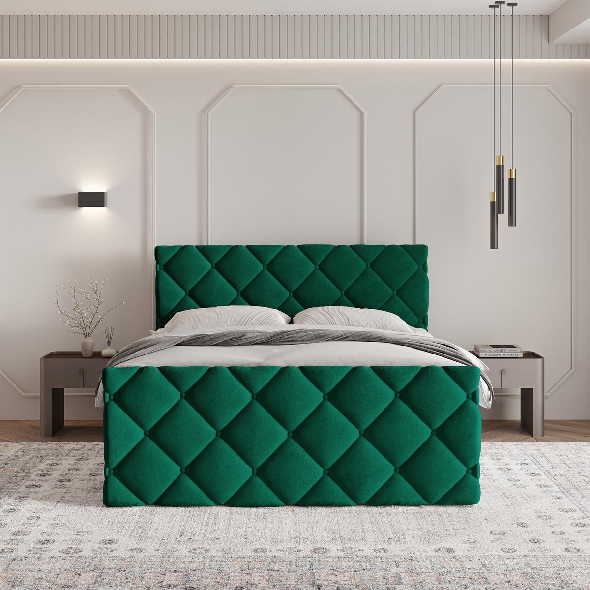 BOXBETT ROVARI 140x200 cm mit Matratze und Topper - Grün - Grün, Holz (140/200cm) - MASSENO