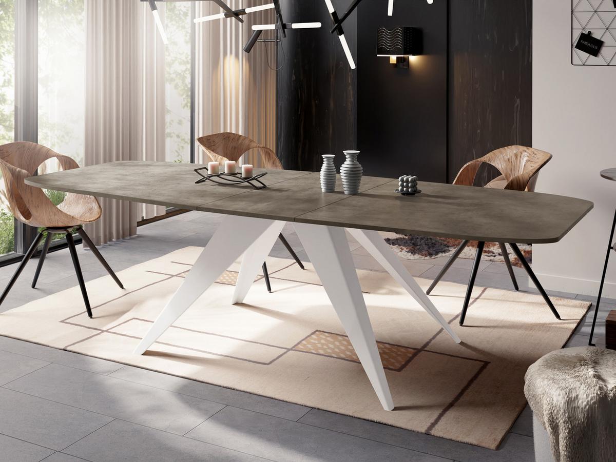 ESSTISCH Fatina rechteckig ausziehbar, Dunkelgrauer Chicago Beton 160-198/90/76 cm - Dunkelgrau/Weiß, Holzwerkstoff/Metall (80/200/76cm) - WFL GROUP
