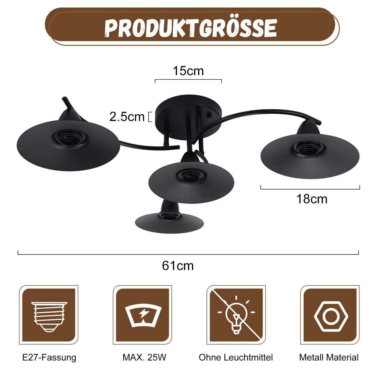 LED-DECKENLEUCHTE Quirin 61/57/19 cm - Schwarz, Metall (61/57/19cm) - Nettlife