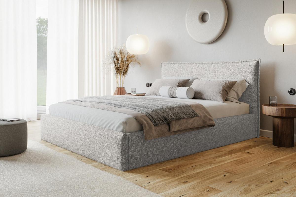 BETT 160x200 - Polsterbett mit Bettkasten und Metallrahmen - Modern Betten - Eleganter Puente-Stoff - Kollektion Rimini - Grau - Grau, Holz/Textil (160/200cm) - Alpi-Möbel