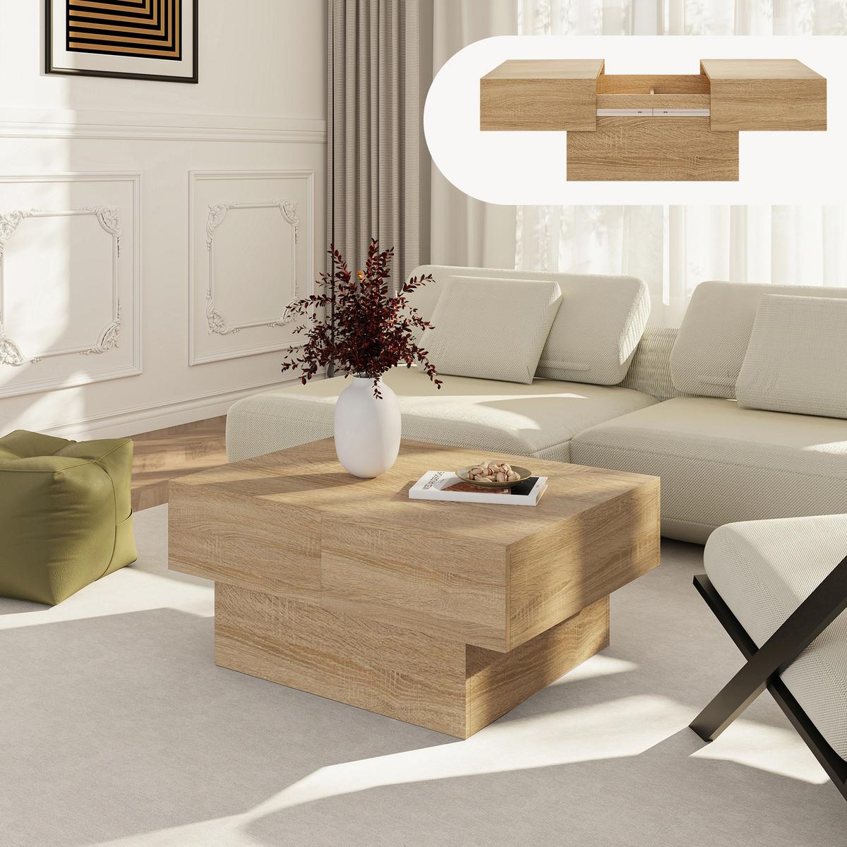 COUCHTISCH Lens 80/60/36 cm - Eichefarben, Holzwerkstoff (60/80/36cm) - [en.casa]