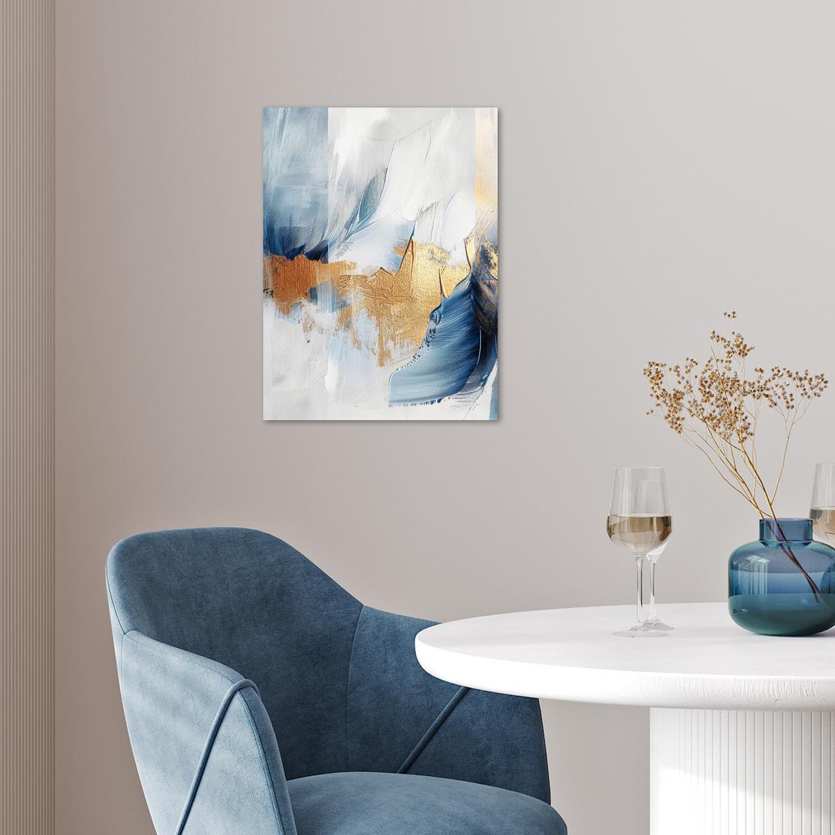POSTER Gold - Blau - Aquarell - Kunst - Modern Wandbilder 30x40 cm - Hellblau, Papier (30/40/0.1cm) - MuchoWow