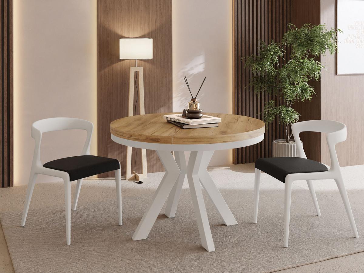 ESSTISCH Savio Weiß Neo rund ausziehbar verlängerbar, Eiche Braun 80-130/80/77 cm - Eiche Wotan/Weiß, Holz/Holzwerkstoff (80/130/77cm) - WFL GROUP