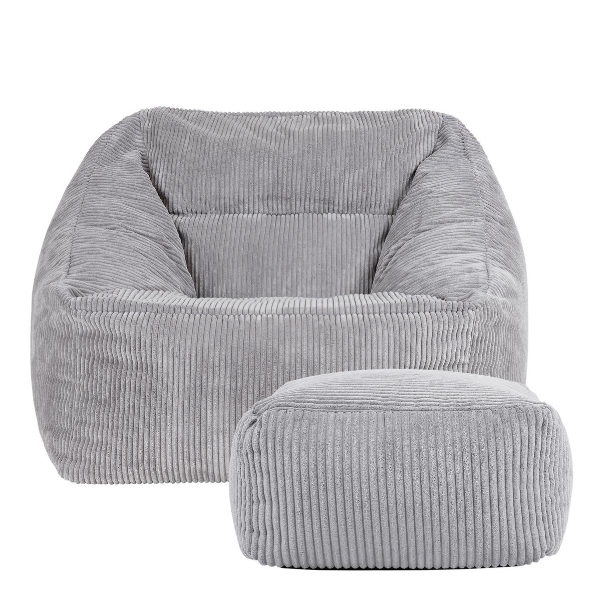 SITZSACK Cord Sessel Natalia mit Hocker - Hellgrau/Grau, Textil (97/73/84cm) - icon