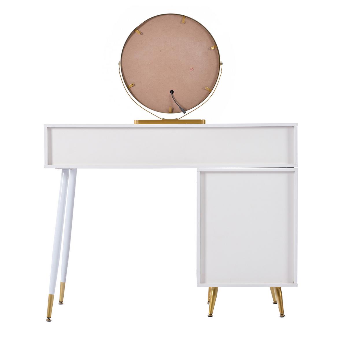 SCHMINKTISCH in Weiß mit LED-Touch-Spiegel & flexiblem Seitenschrank - Weiß, Holzwerkstoff (100/78/40cm) - Urban Meuble