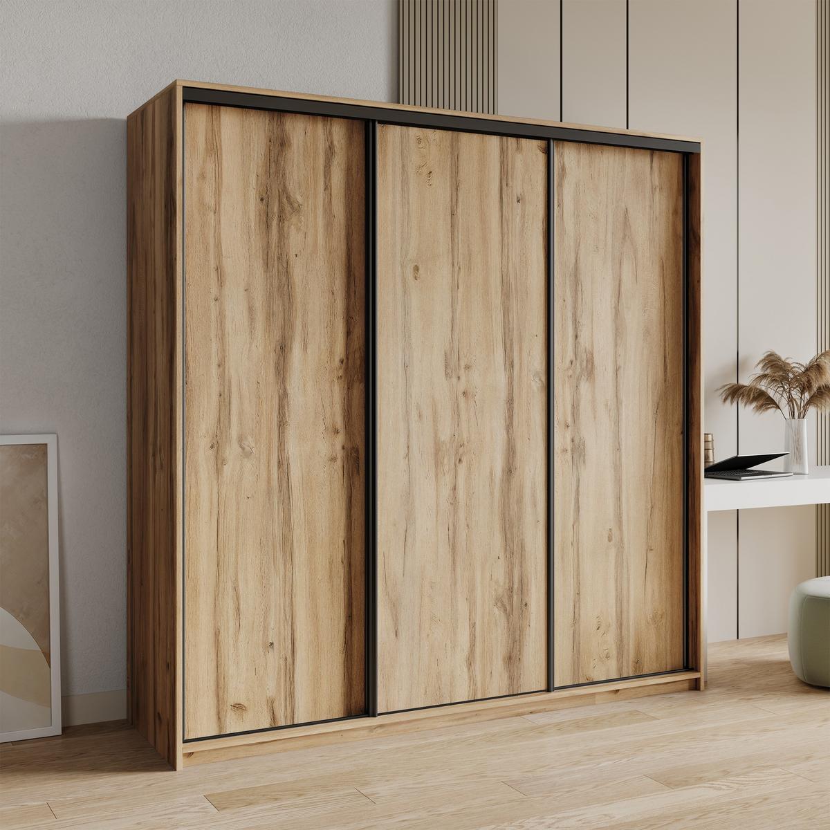 SCHWEBETÜRENSCHRANK NISSE 200/205/60 cm 3-türig Eiche Wotan - Eiche Wotan, Holzwerkstoff (200/205/60cm) - MASSENO