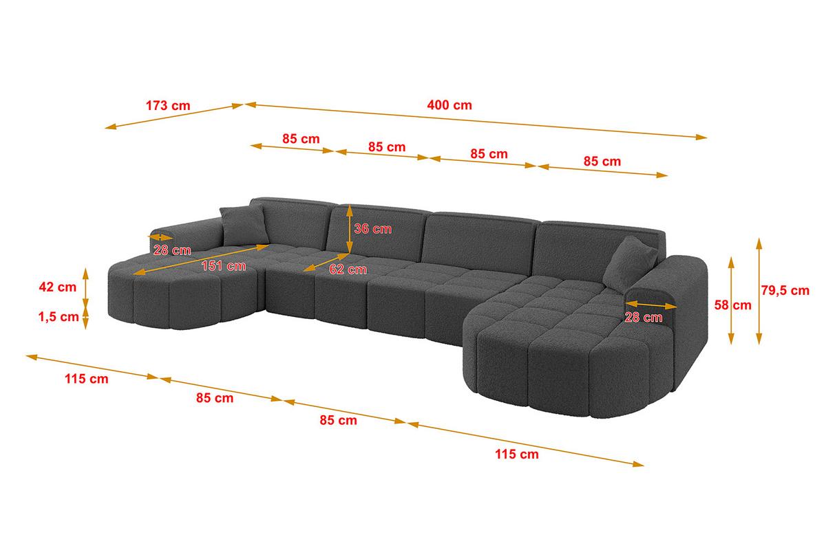 WOHNLANDSCHAFT LIVO-U2 - 400x173x79,5 cm Grau - Grau, Holzwerkstoff/Textil (400/79/173cm) - ALTDECOR