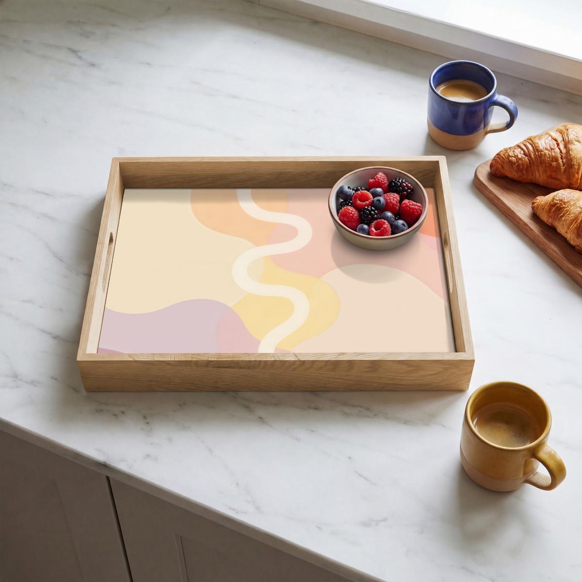TABLETT Gewellte Formen - Abstrakt - Pastell 40x30 cm - Beige, Holz (40/5/5cm) - OnlyWow
