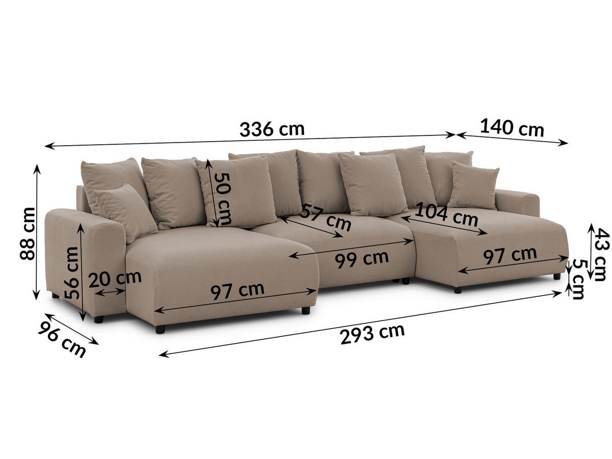 WOHNLANDSCHAFT Calma mit Schlaffunktion und Bettkasten im Bumpy-Design aus weichem Greige Webstoff - Greige/Schwarz, Holz/Textil (336/88/140cm) - S-Style