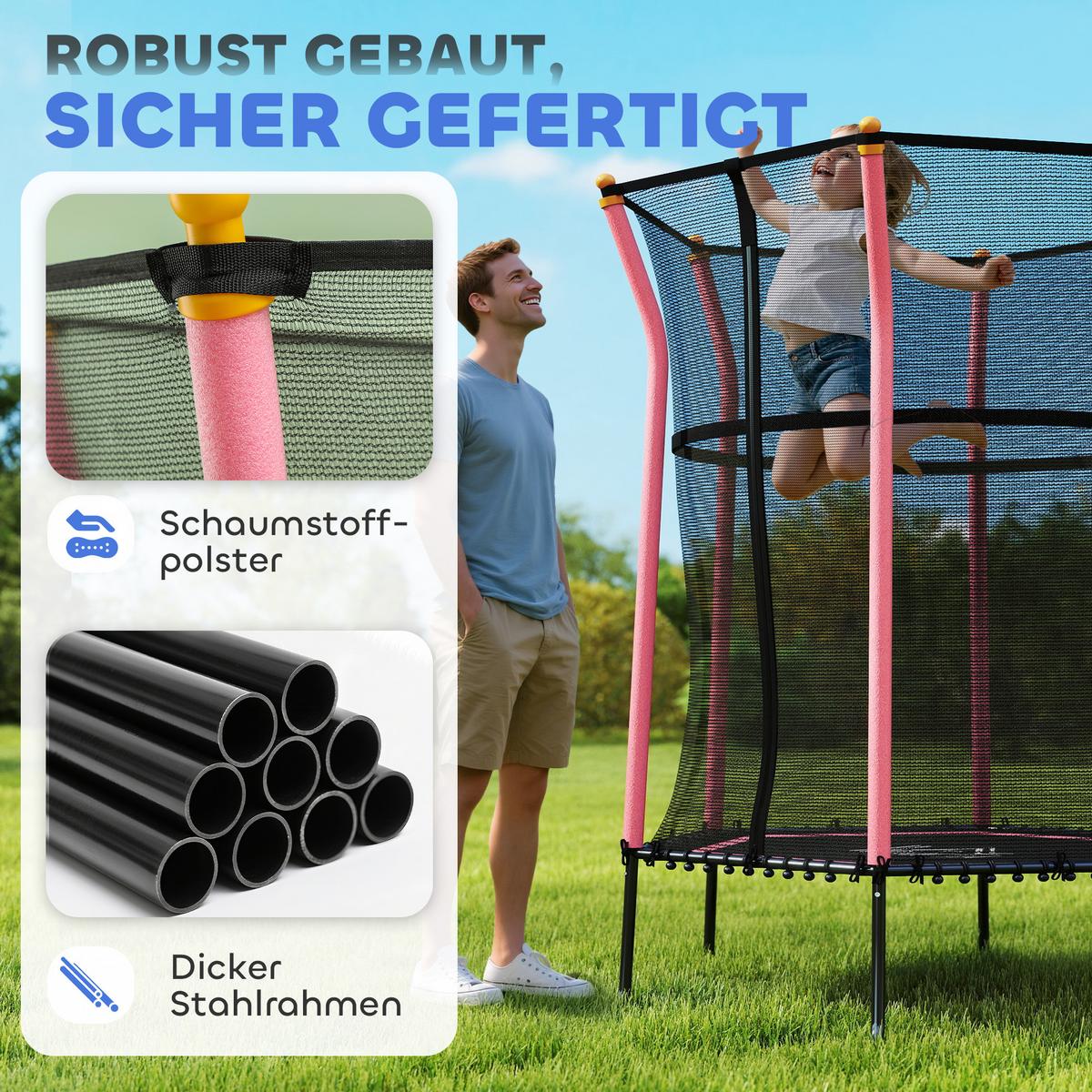 KINDERTRAMPOLIN Stahl Kunststoff Rosa - Rosa, Metall (111/122cm) - HOMCOM
