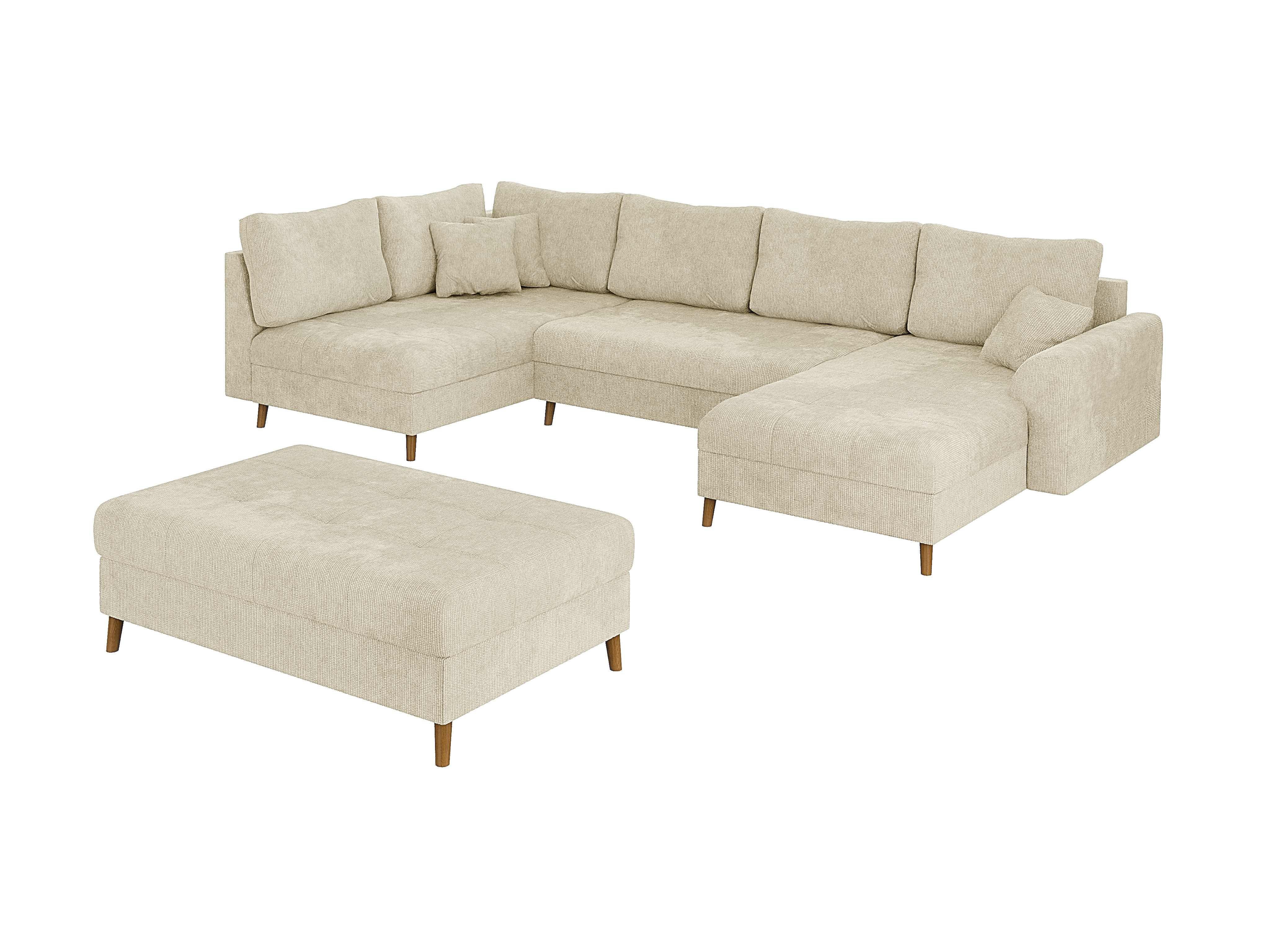 WOHNLANDSCHAFT inkl. Hocker Sigurd Beige Chenille - Beige/Braun, Holz/Textil (310/81/161cm) - S-Style