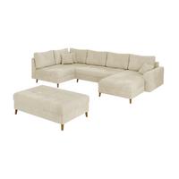 WOHNLANDSCHAFT inkl. Hocker Sigurd Beige Chenille - Beige/Braun, Holz/Textil (310/81/161cm) - S-Style