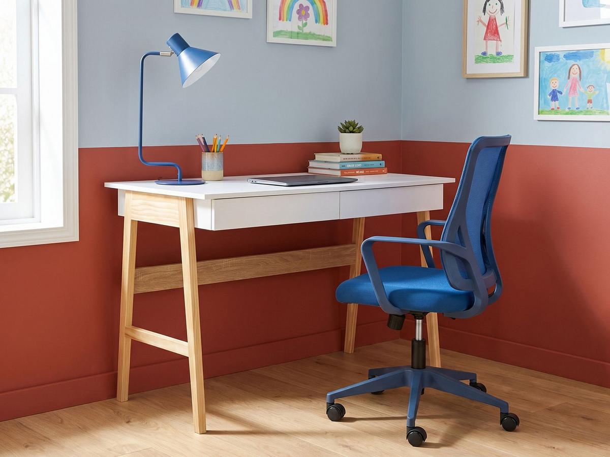 SCHREIBTISCH Hellbraun/Weiß 120/60 cm Theslay - Hellbraun, Holzwerkstoff (60/120/75cm) - Beliani