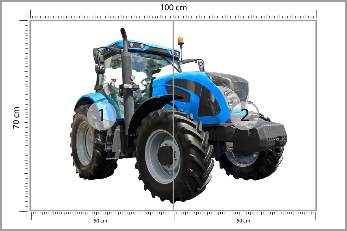 FOTOTAPETE für Jugendzimmer Blauer Traktor Landwirtschaft 100x70 - Blau/Schwarz, Papier (100/70cm) - Muralo
