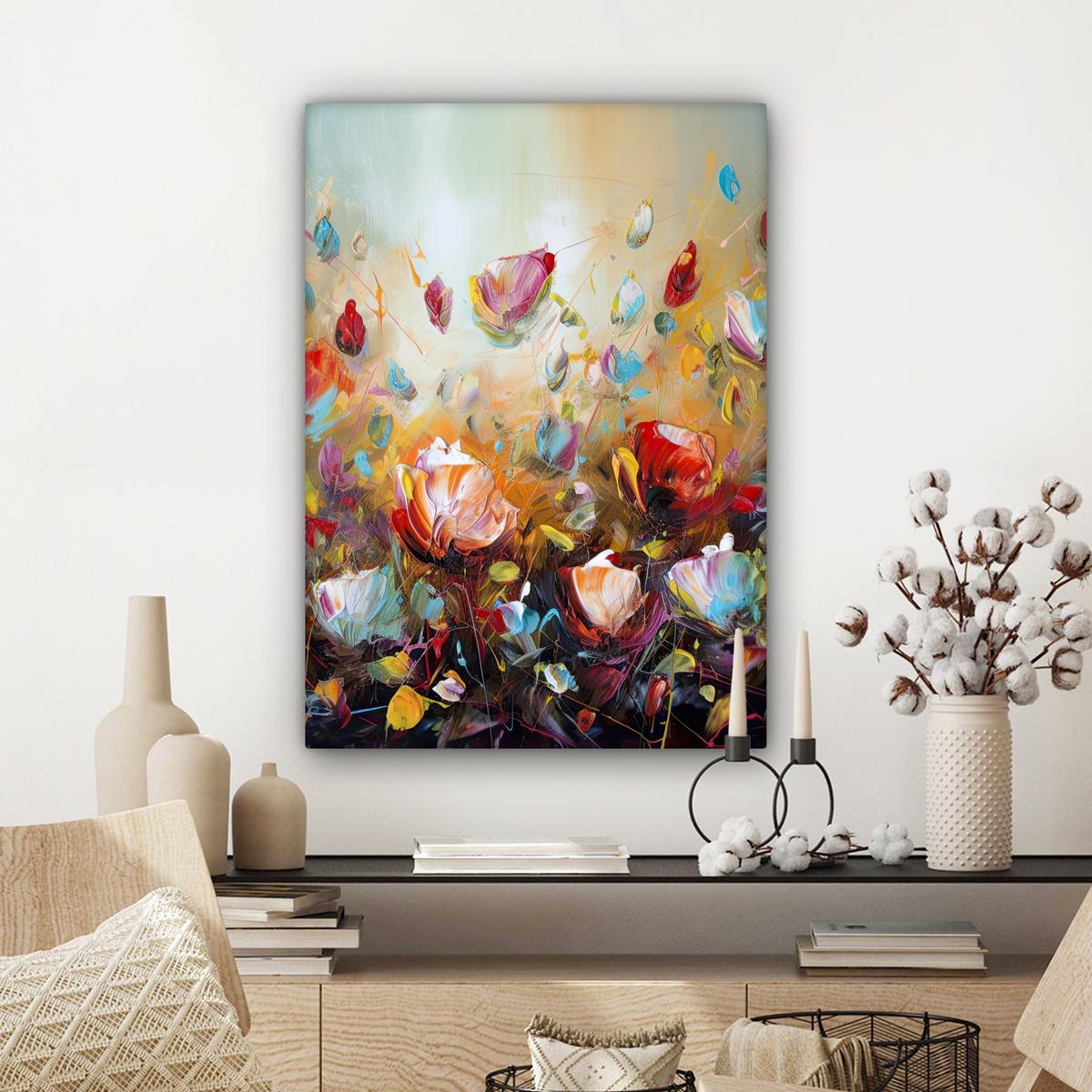 LEINWANDBILD Blumen - Kunst - Natur - Ölgemälde Wandbild Wohnzimmer 60x80 cm - Multicolor, Textil (60/80cm) - MuchoWow