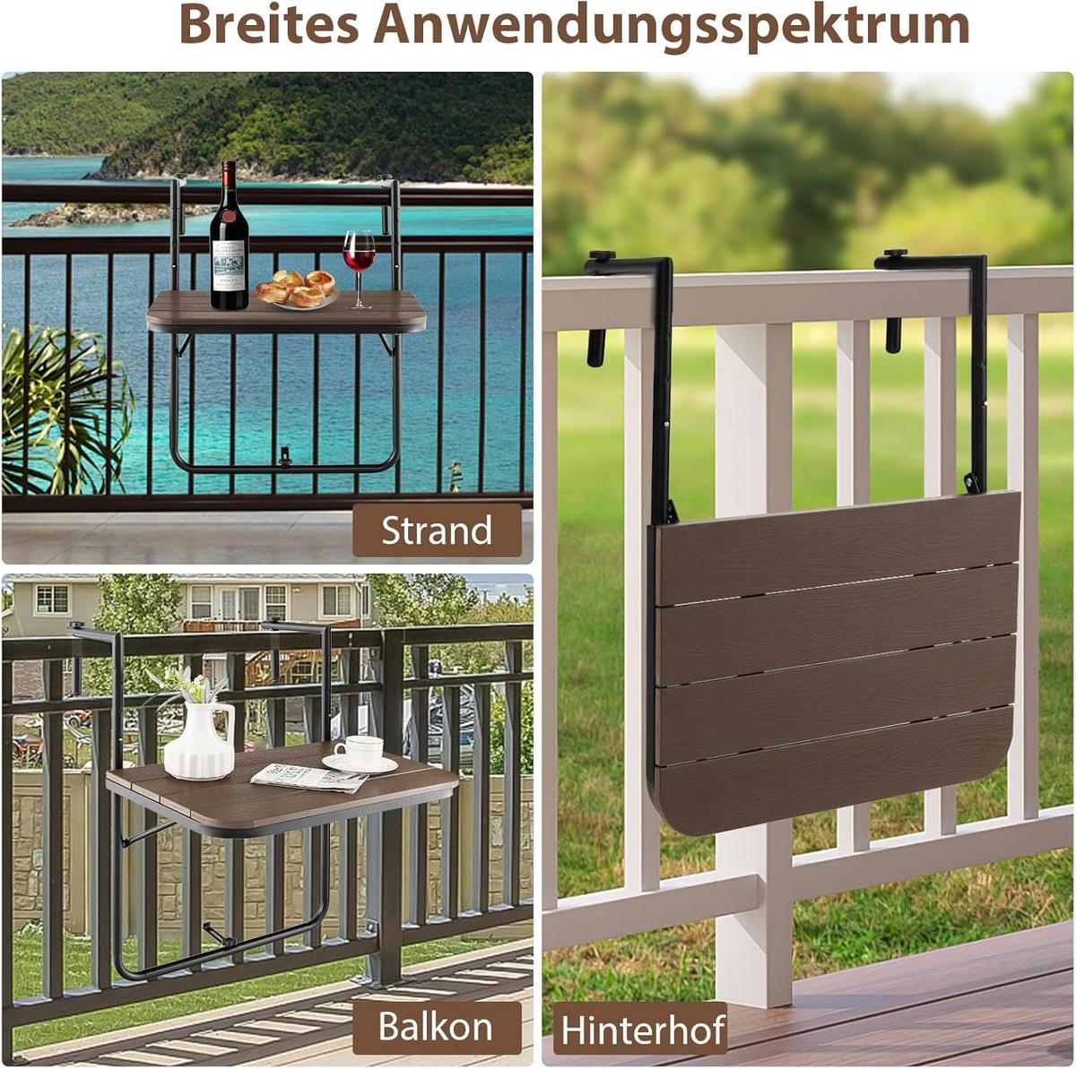 BALKONHÄNGETISCH Kaffee - Braun, Kunststoff (40/60/84cm) - COSTWAY