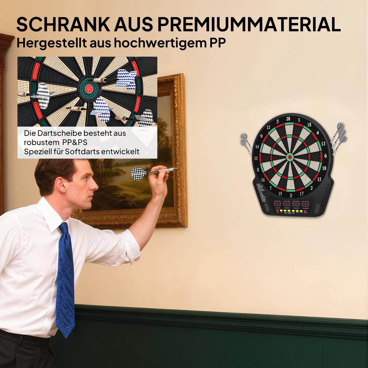 ELEKTRONISCHE Dartscheibe Dartboard Soundeffekte LED Anzeige 27 Spiele - Schwarz, Kunststoff (51.5/44cm) - HOMCOM