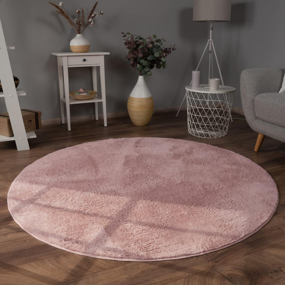 KURZFLORTEPPICH, einfarbig, aus Polyester, Rosa, Ø 80 cm - Rosa, Textil (80/80cm) - KADIMA DESIGN
