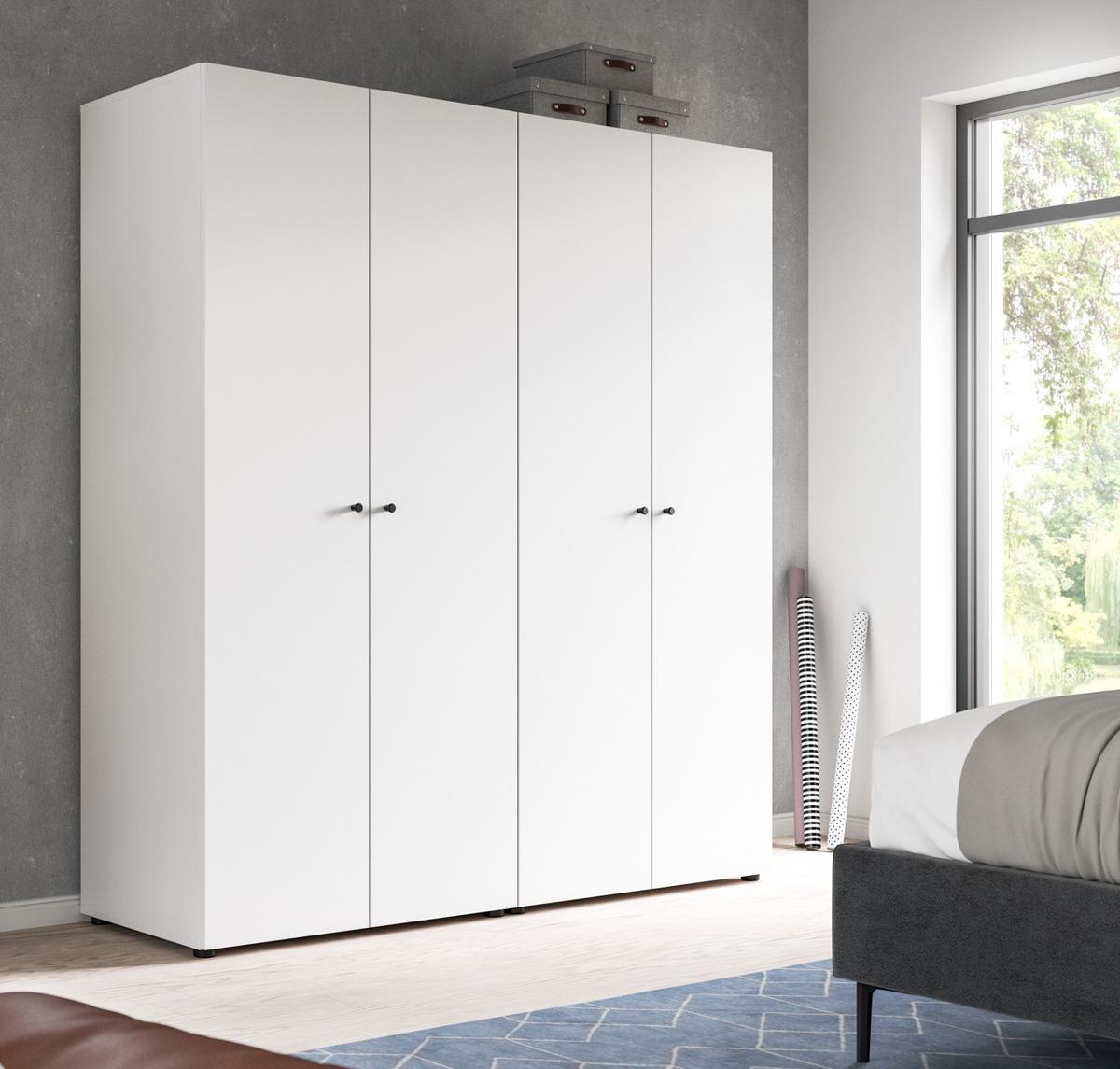 KLEIDERSCHRANK weiß 4-türig 160 cm, Drehtürenschrank mit Kleiderstangen - Schwarz/Weiß, Holzwerkstoff/Kunststoff (160/176/51cm) - Inn.Furn