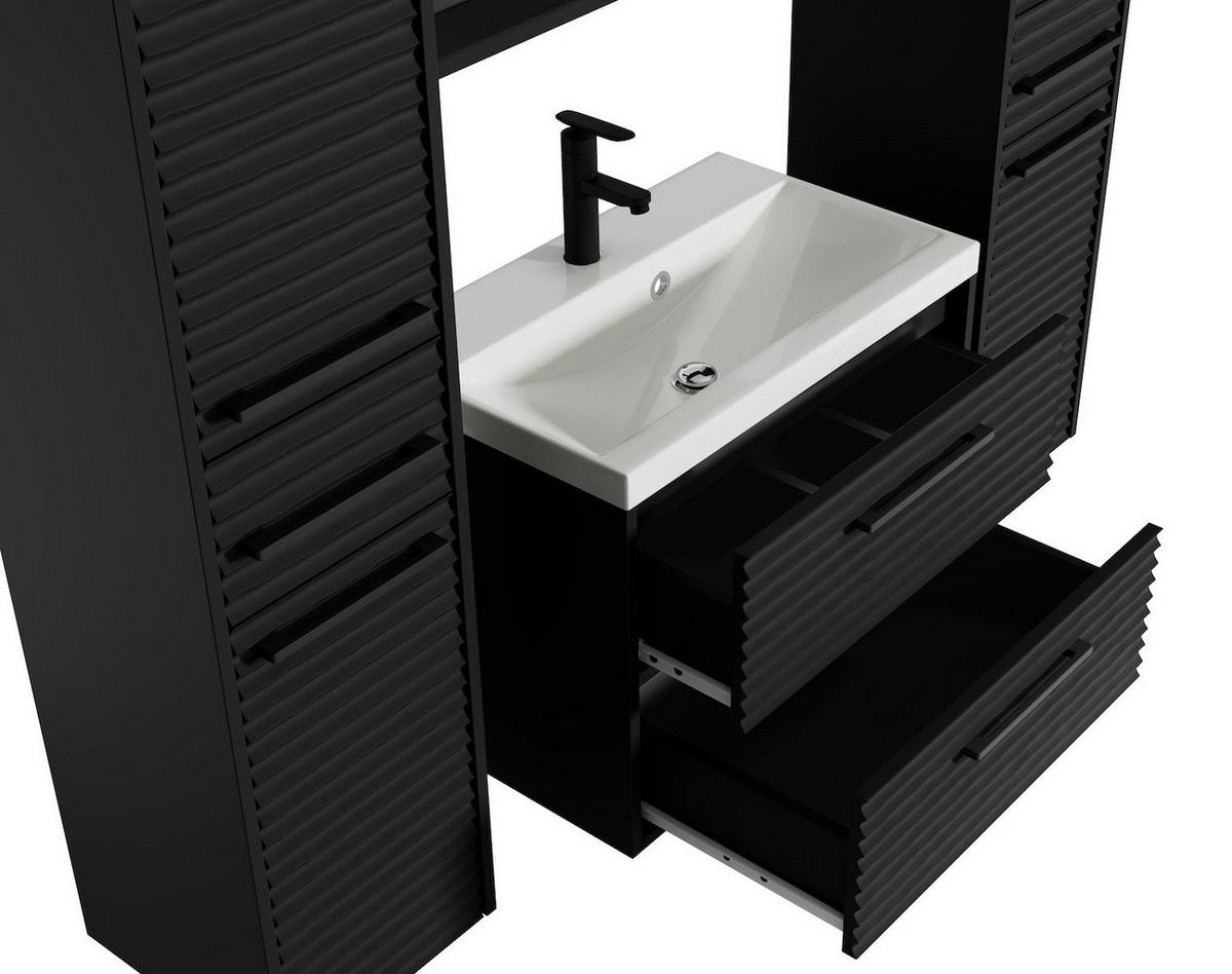 BADMÖBEL-SET Etna 5 Teile Schwarz Matt - 60 x 35 x 51 cm - Schwarz, Holz (60/51/35cm) - Badplaats