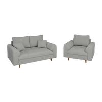 SITZGARNITUR 2+1 Alma Hellgrau Cord - Hellgrau/Braun, Holz/Textil (150/81/93cm) - S-Style Möbel