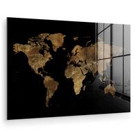 ACRYLGLASBILD Weltkarte - Gold - Luxus - Erde - Schwarz Room Decor 90x60 cm - Goldfarben, Glas (90/60cm) - MuchoWow