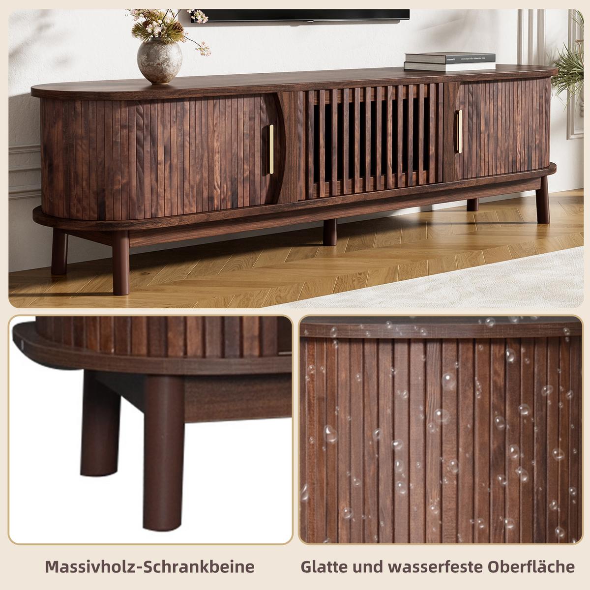 LOWBOARD Walnuss Mit Schiebetüren Und Rollfront - Walnussfarben, Holzwerkstoff (165/46/40cm) - Urban Meuble