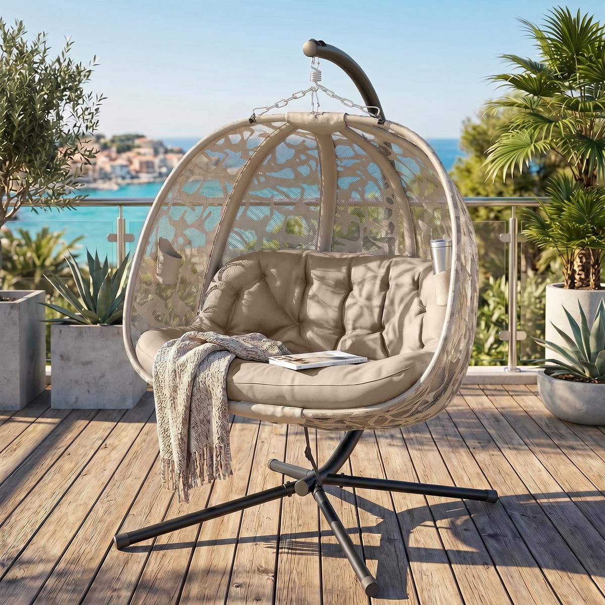 HÄNGESESSEL, Stahl, Polyester, Sand - Sandfarben, Metall (103/172/130cm) - Outsunny