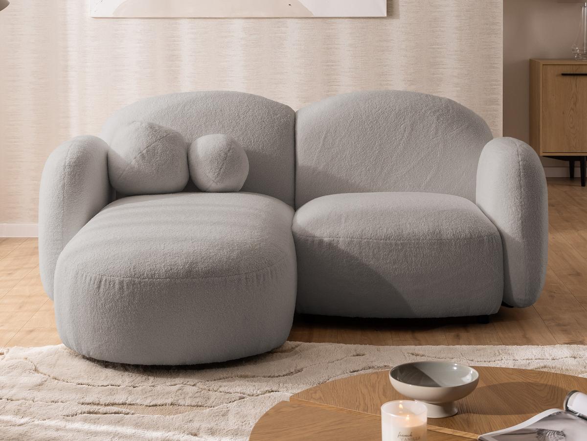 ECKSOFA Nuvola mit abgerundetem Design Hellgrau Bouclé-Stoff - Ottomane Links - Hellgrau/Schwarz, Holz/Kunststoff (190/146cm) - S-Style Möbel