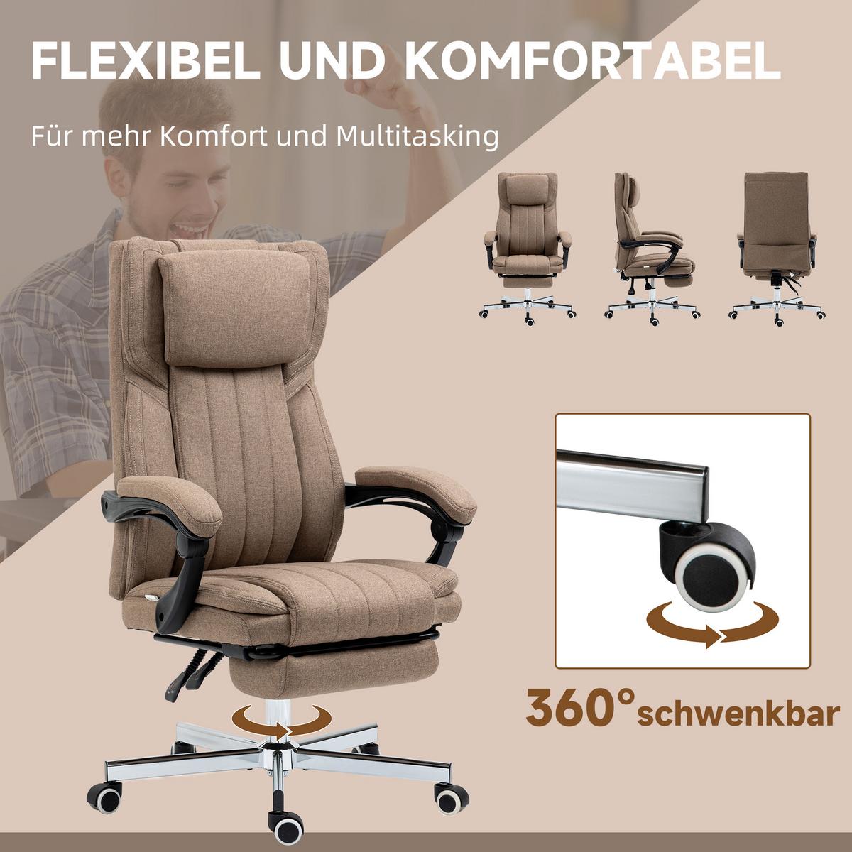 BÜROSTUHL mit Massagefunktion, Ergonomischer Schreibtischstuhl mit Liegefunktion - Braun, Kunststoff (61/118/65cm) - Vinsetto