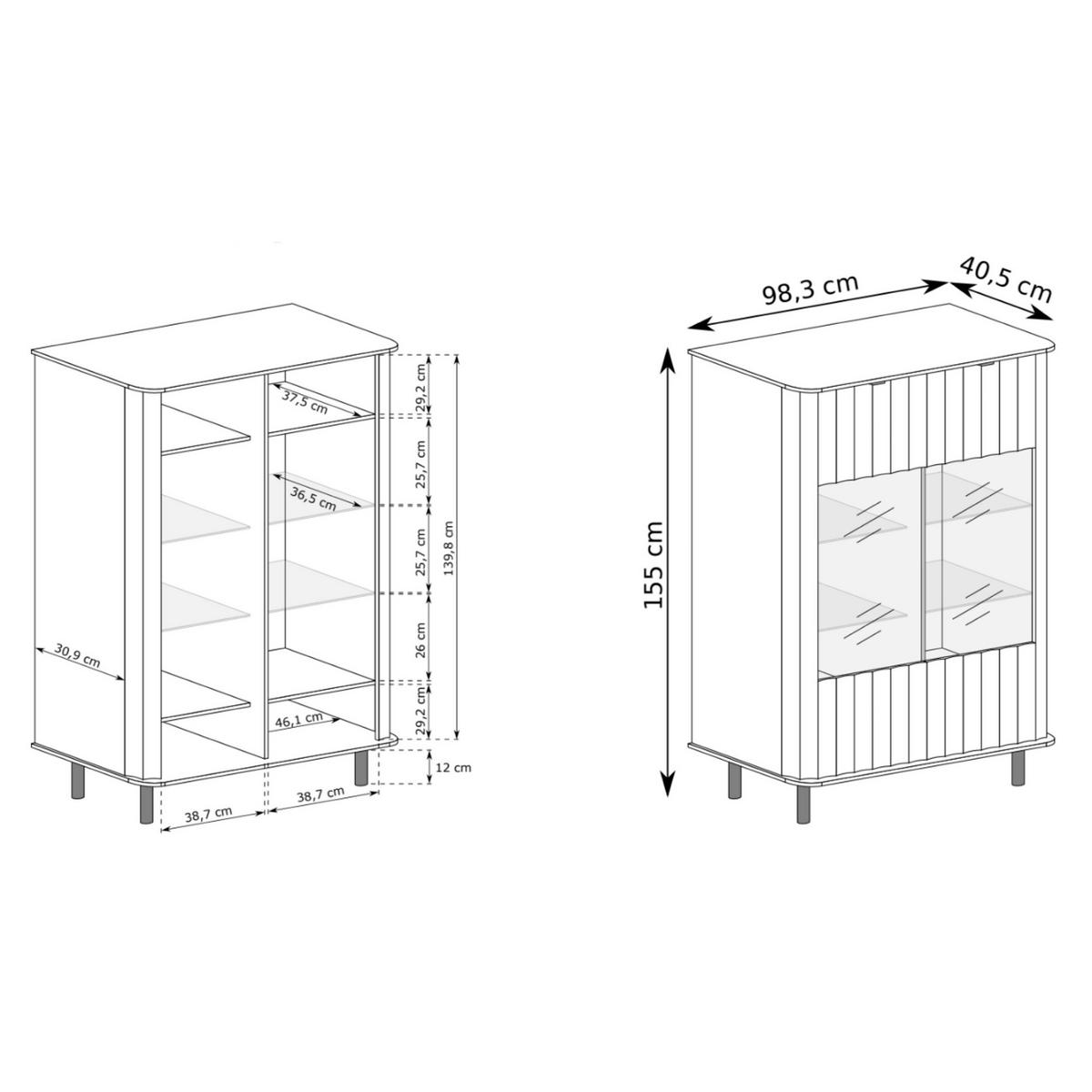 VITRINE Novado Kaschmirgrau 65 cm - Taupe/Schwarz, Holzwerkstoff/Metall (65.3/200/40.5cm) - Selsey
