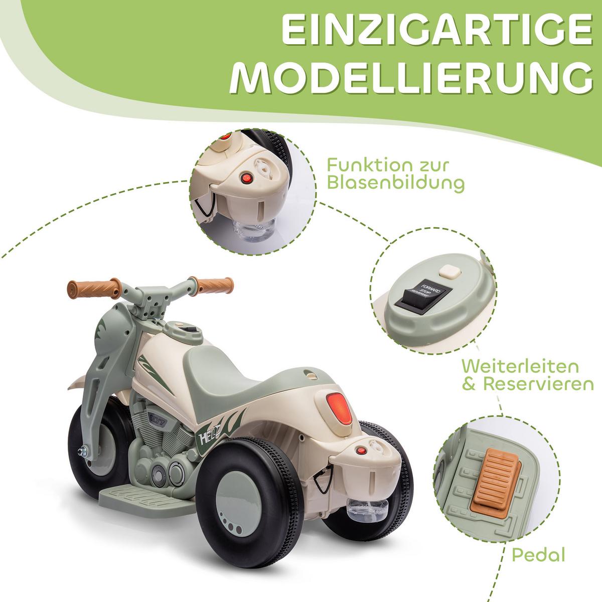 KINDER Elektro-Motorrad, 6V Kindermotorrad mit Musik, Blasen, Kinderfahrzeug - Creme, Kunststoff (80/36/43.5cm) - AIYAPLAY