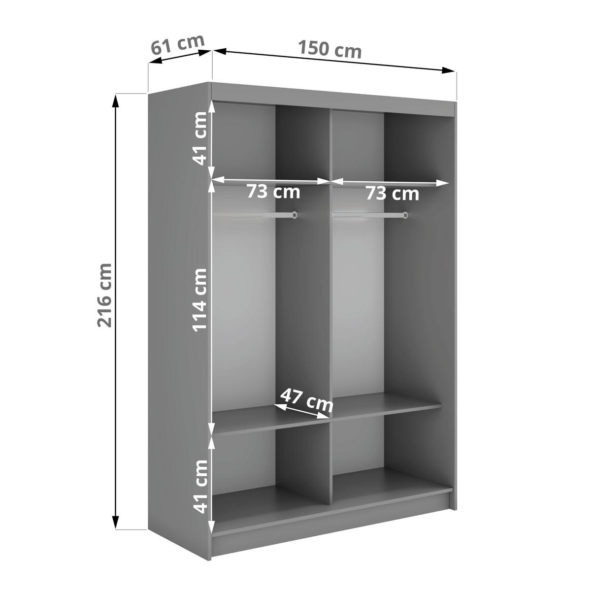 SCHWEBETÜRENSCHRANK mit Spiegel - WALENCJA - 150 - Grau lacobel - Alufarben/Grau, Holzwerkstoff/Metall (150/216/61cm) - MKS