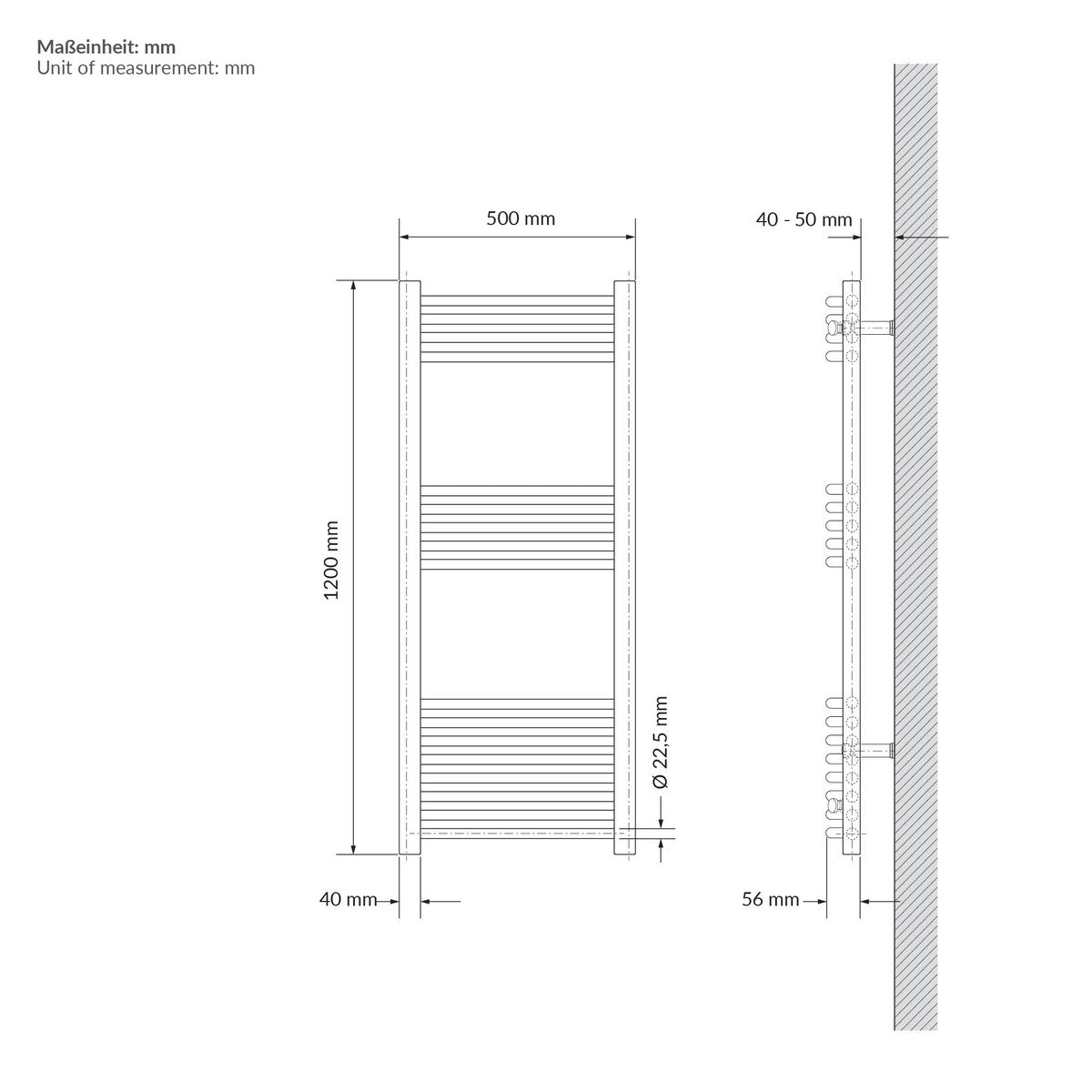 HANDTUCHHEIZKÖRPER 500 x 1200 mm Beige Badheizkörper gebogen mit Seitenanschluss - Beige, Metall (50/120/3cm) - LuxeBath