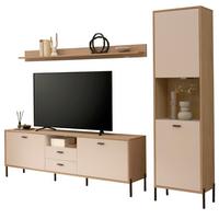 WOHNWAND Kaschmir, Eiche 259 cm 3-teilig, Wohnkombination mit Soft-Close - Kaschmir/Eichefarben, Glas/Holzwerkstoff (259/204/40cm) - Furn.Design