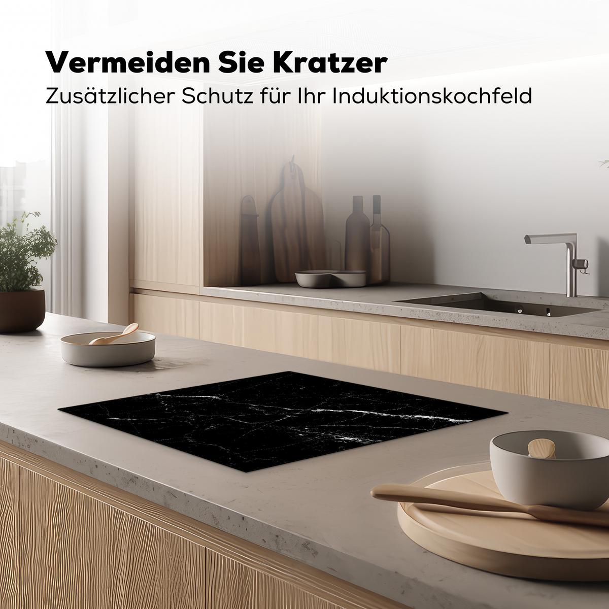 HERDABDECKPLATTE Marmoroptik - Schwarz - Luxus Herdabdeckung Induktionsfeld 60x52 cm - Grau, Kunststoff (60/52/0.2cm) - MuchoWow