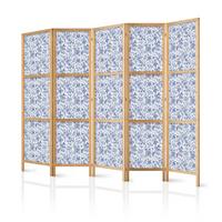 PARAVENT Japanischer 5-tlg 225x172 cm Blaue Blumen - Blau, Holz/Textil (225/172/3cm) - Muralo