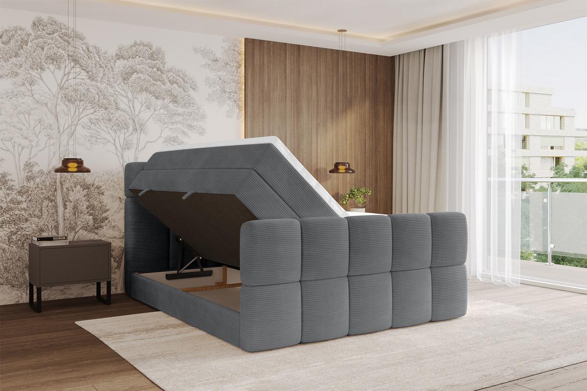 BOXBETT mit Matratze H3/H4 - FAMA-Z KING - 120x200 cm Dunkelgrau Poso - Taupe, Holzwerkstoff (120/200cm) - ALTDECOR